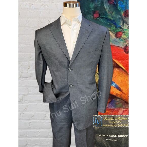 Custom Italian Designer Mens Suit 46L 36x30 Gray Wool Super 100s Luxury - Picture 1 of 16